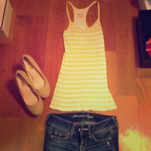 Yellow and White Stripped Racer Back Tank