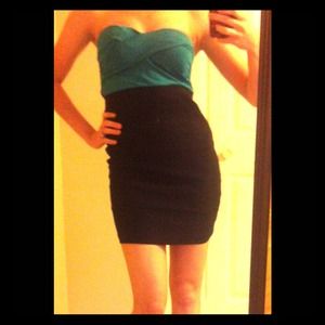 Black and Teal Strapless dress