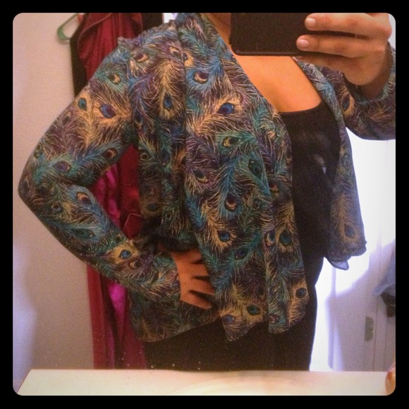 SOLD--Peacock feather chiffon coverup