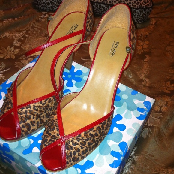 camel leopard suede pumps