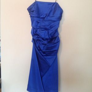 Royal blue satin strapless evening dress