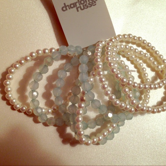 Set of Pearl and Blue-green Stretchy Bracelets