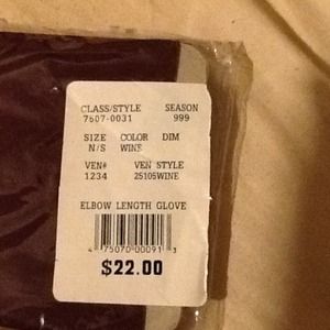 Elbow length wine colored gloves