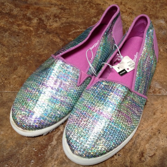 2 PAIR! NWT 2 pair sequin slip on shoes youth Sz 4