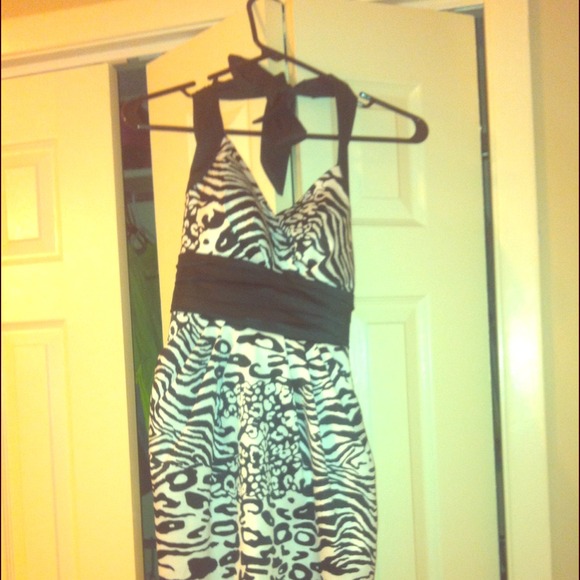 Halter dress in multi animal print.