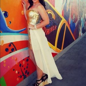 Gold Sparkly low high dress