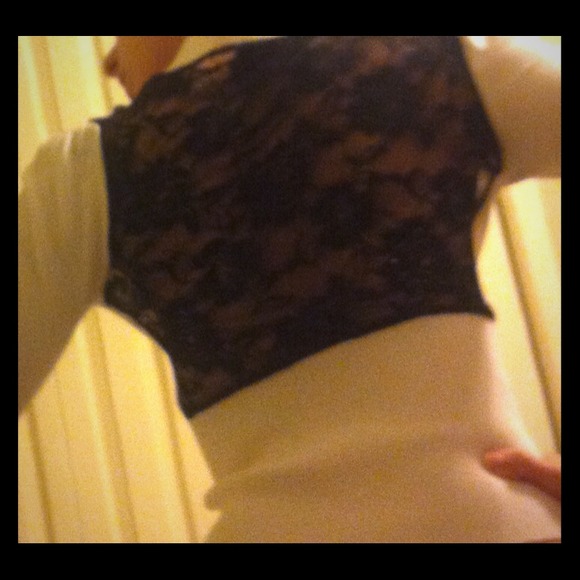 White sweater with black lace backing