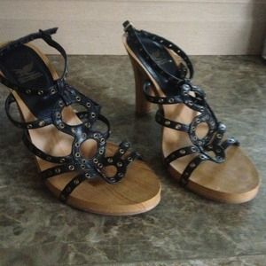 Black strap clog heels