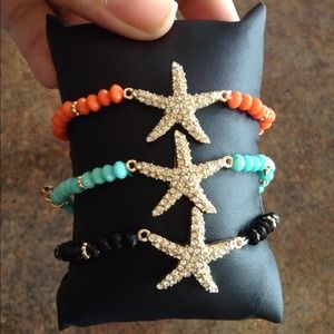 Beaded starfish bracelets. All in gold