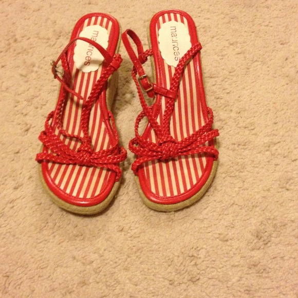 Cute red and white striped wedges! Worn only once! - Picture 1 of 4