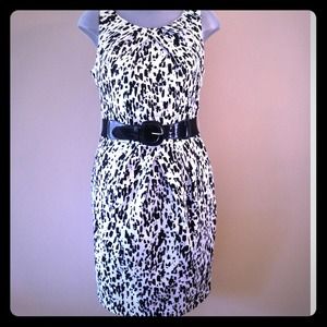 NWOT White & Black Printed Sheath/Dress with Belt