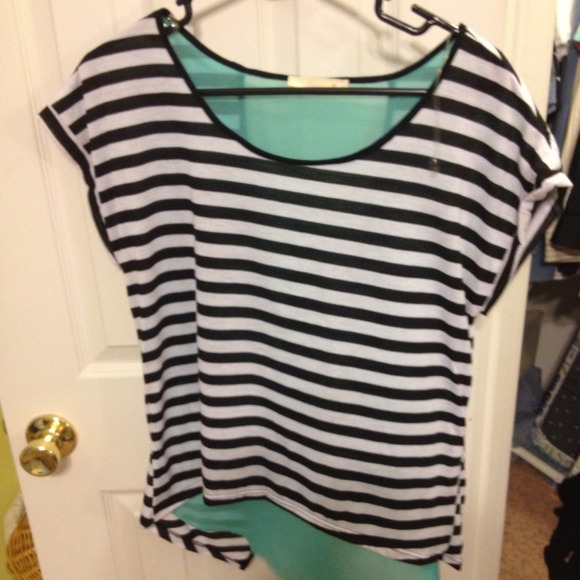 Teal striped see through back