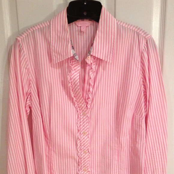 Pink & White Striped Ruffled Lily Pulitzer Blouse - Picture 2 of 4