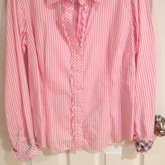 Pink & White Striped Ruffled Lily Pulitzer Blouse - Picture 3 of 4