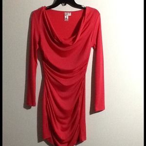 Peach drop neck long sleeve dress