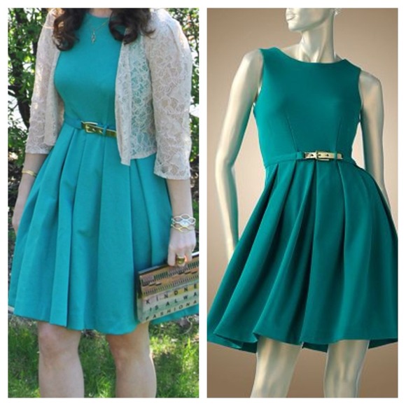 Jennifer Lopez Teal Pleated Ponte Dress sz xS
