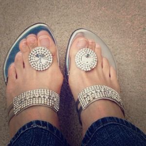 Silver colored heel shoes