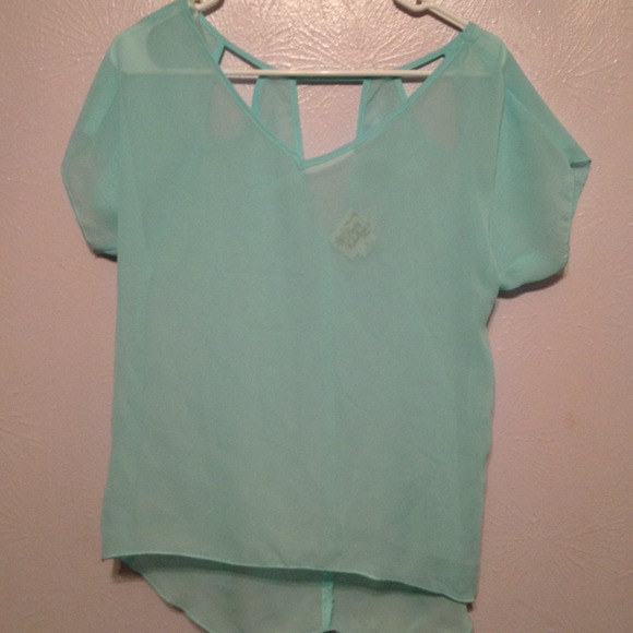 Baby blue back cut out blouse - Picture 3 of 3