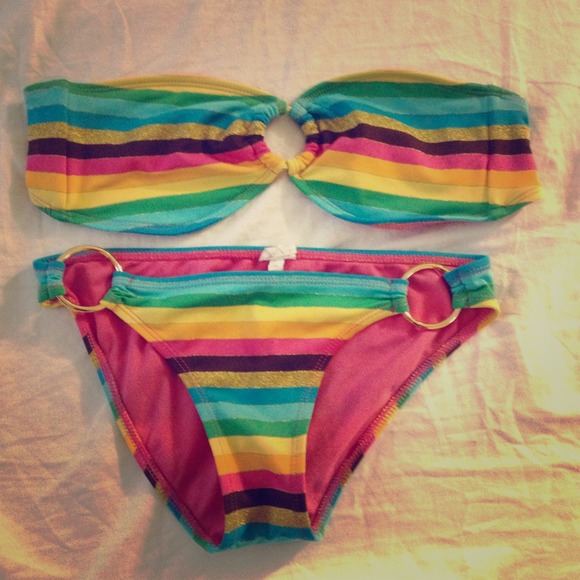 Stripped tube top bikini