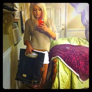 Badgley Mischka black patent leather handbag