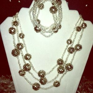Crystal Beaded Classic Necklace and Bracelet