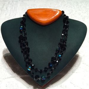 Faux Blk Onyx Crystal Double Strand Necklace