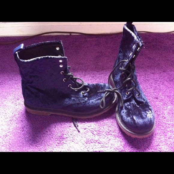 Blue velvet combat boots