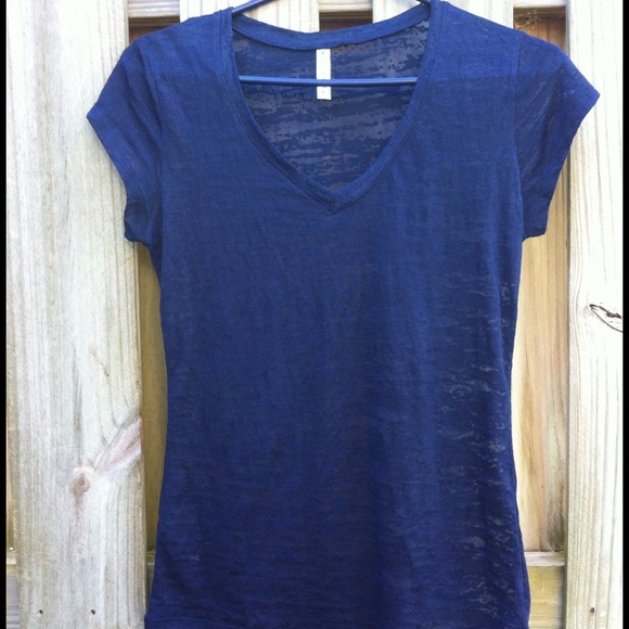 Large sheer navy blue v-neck