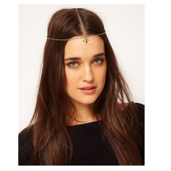 Trendy Gold Chain Headband with Dove Pendant