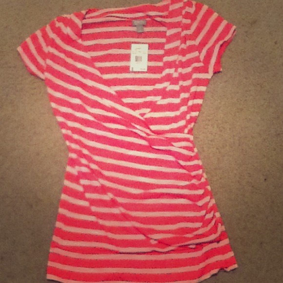 Coral and white wrap shirt