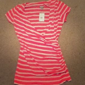 Coral and white wrap shirt