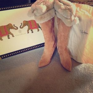 Cole Haan suede boots with real fur accent