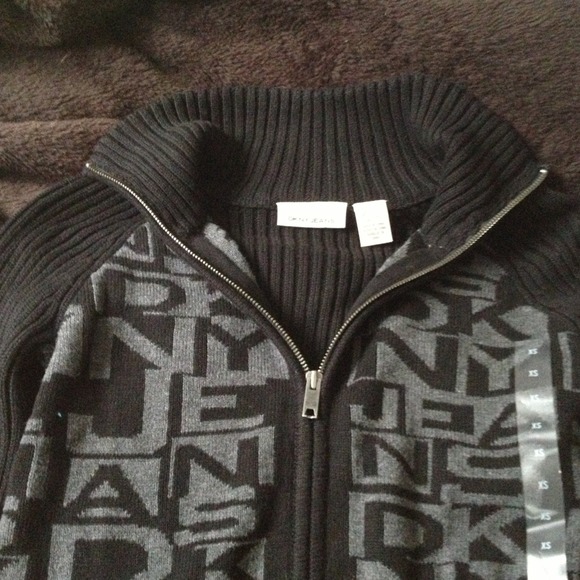 DKNY Jeans black zip up sweater signature XS BNWT - Picture 2 of 4