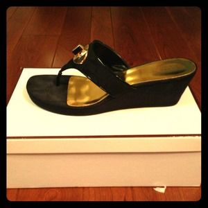 Coach Black and Gold Wedge Sandals