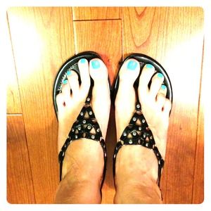 Coach black and silver kitten heel sandals