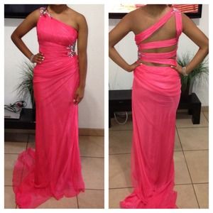 Coral one shoulder dress