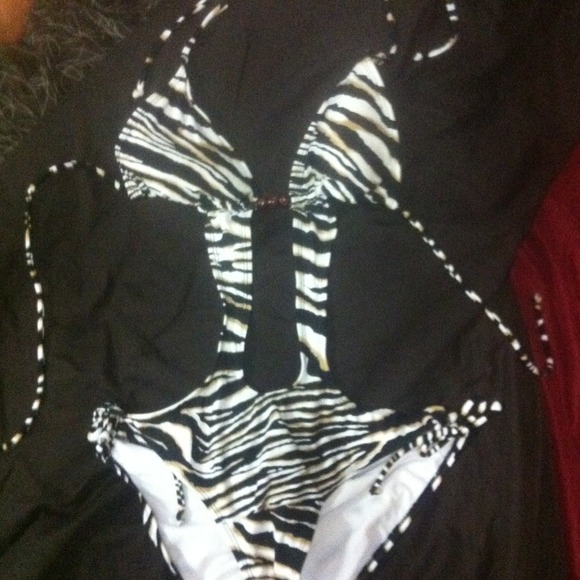 Zebra stripe bathing suit.