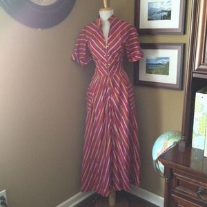 Vintage striped maxi  zip front dress