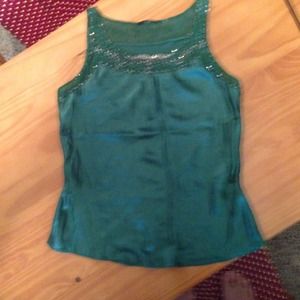 Green silky tank with embellishments