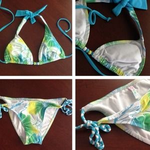 NWOT Green/white/yellow printed bikini by O'Neill