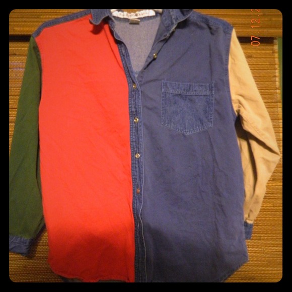 Vintage color block denim shirt