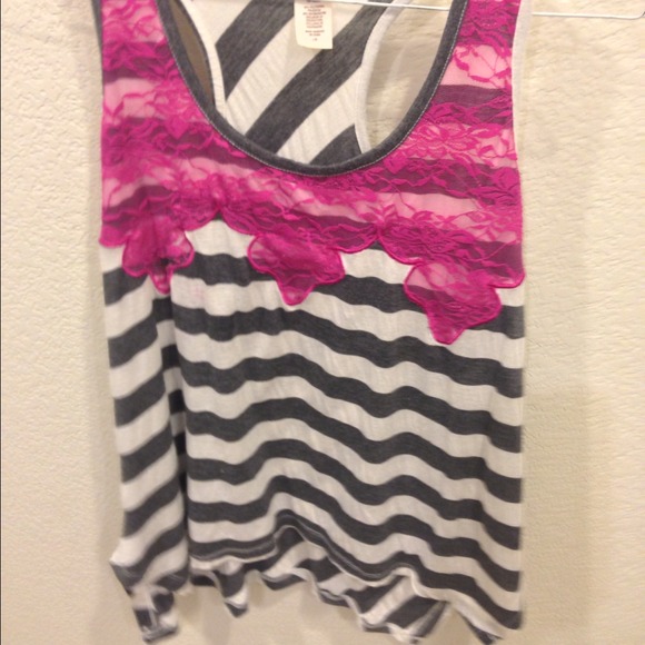 Striped Lace Flow Tank