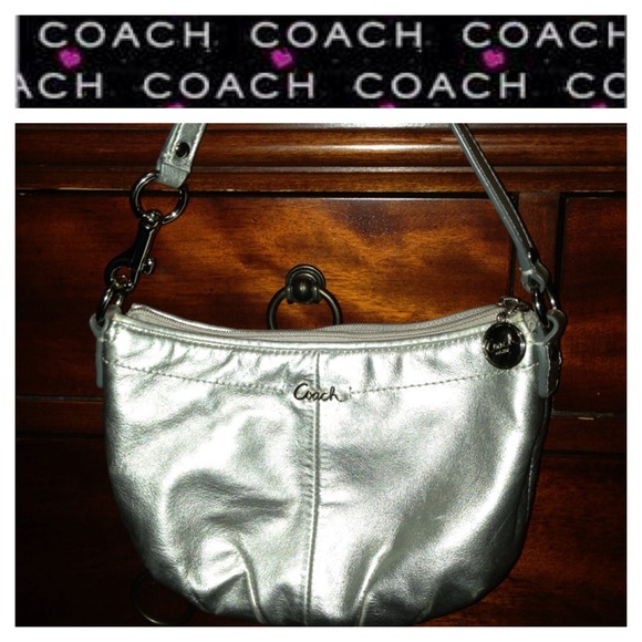Authentic Coach Silver Leather Small Shoulder Bag