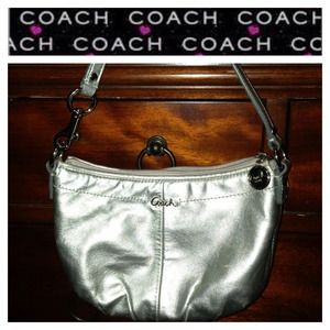 Authentic Coach Silver Leather Small Shoulder Bag