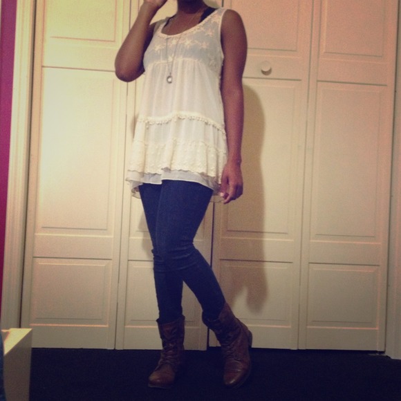 Pretty Embroidered Cream Tank