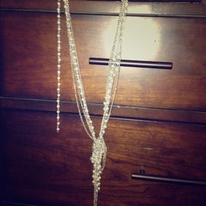 Long white and silver with "pearls" necklace