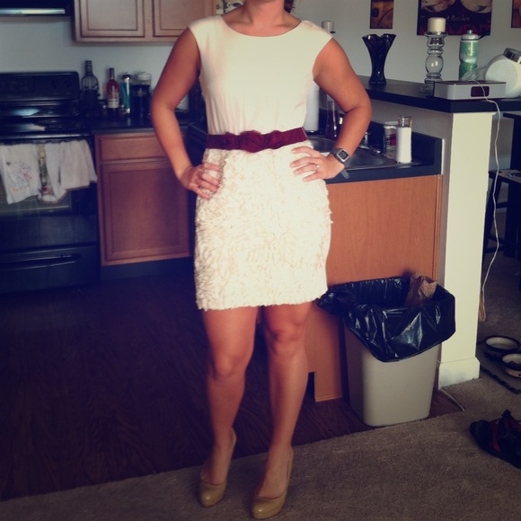 Cream Dress with Maroon Belt 🎉PRICE REDUCED🎉