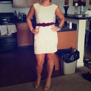 Cream Dress with Maroon Belt 🎉PRICE REDUCED🎉