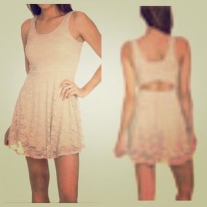 Cute open-back, tan/nude , lace dress.