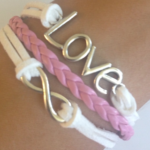 2 for 18🎀Pink white love infinity suede bracelet - Picture 2 of 3